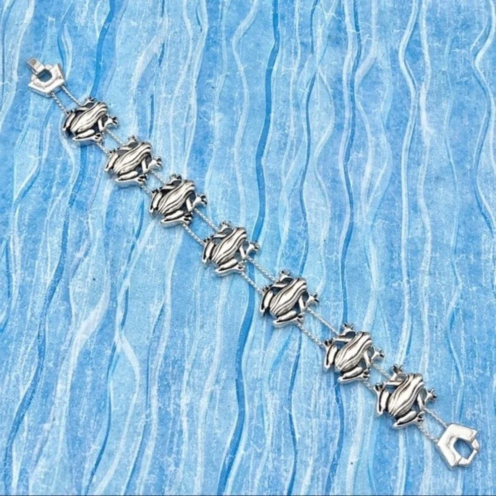 🌼 Frog Double Row Slide Charm Silver Clasp Bracelet